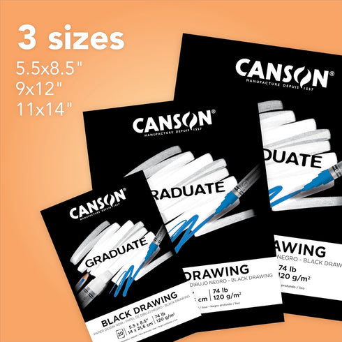 Canson Graduate Black Drawing Pad, Foldover, 11x14 inch, 20 Sheets | Artist Paper for Adults and Students - Drawing, Sketching and Art Journaling...