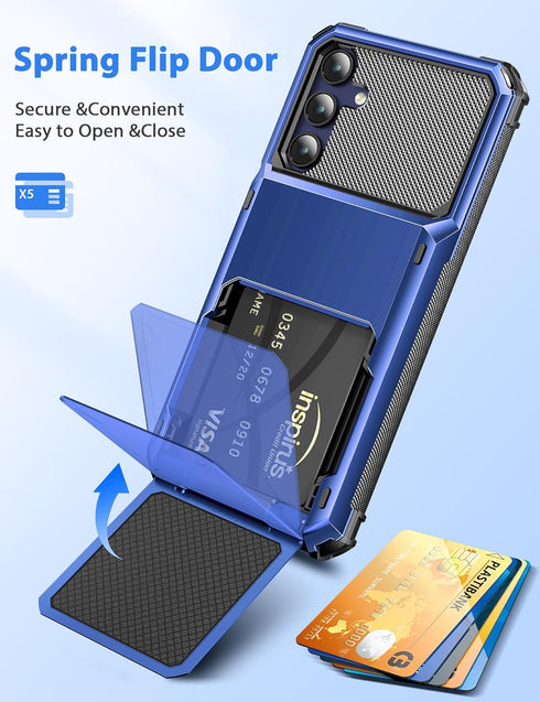 COOYA for Samsung Galaxy A15 Case Wallet 5 Credit Card Holder ID Slot Flip Cover Galaxy A15 Wallet Case Back Pocket Dual Layer Protective Hard She...