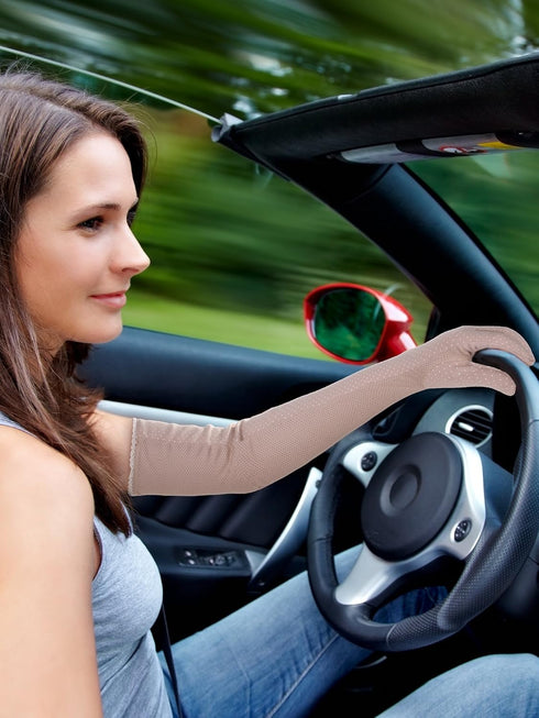 Women UV Protection Driving Gloves Breathable Sun Block Gloves for Summer Riding Supplies (Khaki)...