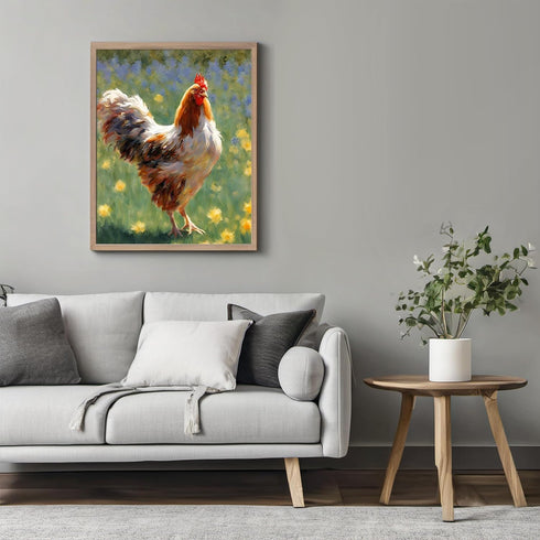 Posterizer 1 pcs- Brown and white hen near yellow flowers print-Art for Animal Lovers- Gift for Men Women Entrepreneur Teens-Living Room Bedroom D...