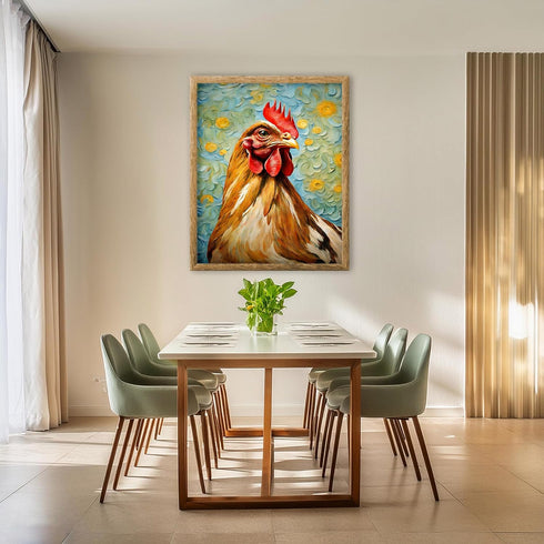 Posterizer 1 pcs- red brown rooster with oil painting background-Art for Animal Lovers-Gift for Art Lovers-Living Room Bedroom Decor- unframed wal...