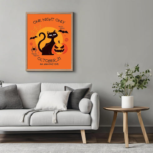 Posterizer 1 pcs-Retro Halloween Cat Creepy Art Print-Art for Animal Lovers-Gift for Steampunk or Goth Fans-Living Room Bedroom Decor- unframed wa...