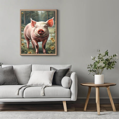 Posterizer 1 pcs- A pig in the middle of jungle with yellow flowers-Art for Animal Lovers-Landscape & Nature- Gift for Men Women Teens-Decor for B...