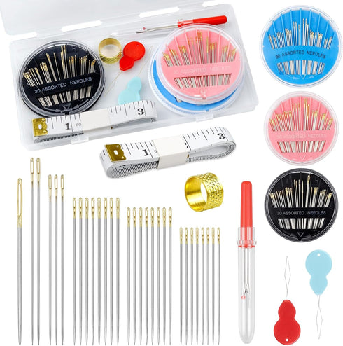 FIVEIZERO Premium Hand Sewing Needles Set,90-Count Assorted Embroidery Needles with threaders,Thread Removal Knife, Thimble,Soft Tape Measure for ...