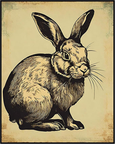 Posterizer 1 pcs-retro aged background with cute bunny-Art for Animal Lovers-GIft for Men Women Teens-Decor for Home & Office- unframed wall art...