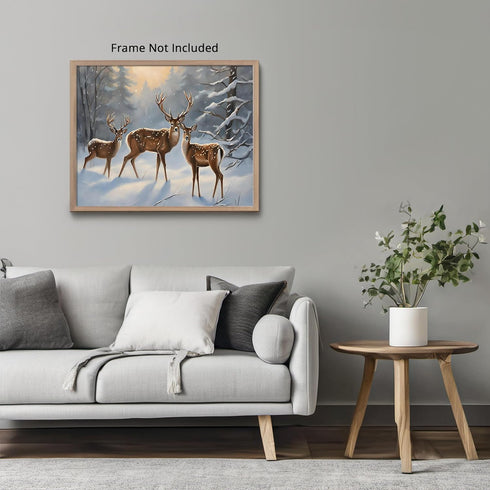 Posterizer 1 pcs-majestic deer in snowy winter scene-oil painting style-2-Art for Animal Lovers-Landscape & Nature Art-Decor for Home & Office- un...