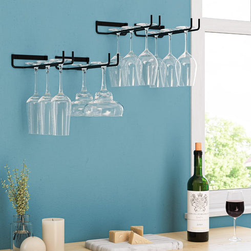 Wallniture Chiraz Stemware Wine Glass Rack Wall Mountable Wrought Iron Black 11 Inch Set of 4...