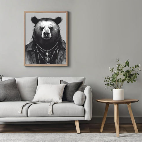 Posterizer 1 pcs- black and white theme-bear wearing clothes-Gothic Art-Art for Animal Lovers- Living Room Bedroom Decor- unframed wall art...