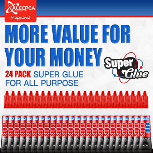 Super Glue, 24-Pack Single-Use Tubes 3 Gram Each, Super Fast, Liquid & Strong Adhesive Superglue, Glue for Hard Plastics, DIY Craft, Ceramics, Fra...