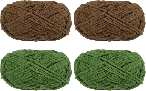 4 Skeins 5mm Chenille Yarn Blanket Yarn 100g 74 Yards Each Polyester Soft Knitting for Crochet Bag, Black/Dark Green......
