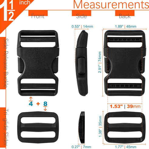 ?Buckles & Straps 1-1/2": 6 yard Nylon Webbing 1.5 inch (38mm) Wide + 4 set Side Release Buckle + 8 pcs Tri-Glide Sliders, Plastic Clip Fasteners ...