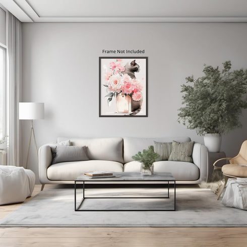 Posterizer 1 pcs-flowers and a cat-chic decor-Art for Animal Lovers-Gift for Women, Fashionistas, Designer Fashion Fans-Living Room Bedroom Decor-...
