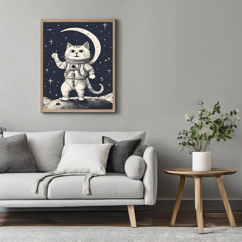 Posterizer 1 pcs- cute sci fi astronaut cat visiting other planets-Art for Animal Lovers-Comedy Art-Gift for Art Lovers-Living Room Bedroom Decor-...