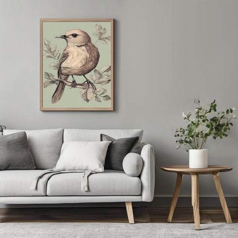 Posterizer 1 pcs- Pastel pink little bid on a tree-Art for Animal Lovers-Floral Botanical Art- Gift for Men Women Entrepreneur Teens-Living Room B...