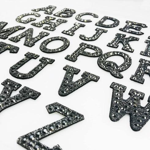 Woohome 26PCS Iron On Patch Rhinestone A-Z Black Pearl Patch Bling Letter Applique Rhinestone Pearl English Letter Sew On Patches Glitter Alphabet...