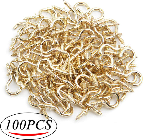 Aylifu Mini Ceiling Screw Hooks, 100 Pieces 1/2 Inch Cup Hooks Screw-in Hooks for Hanging Plants Mug Arts Decorations, Gold...