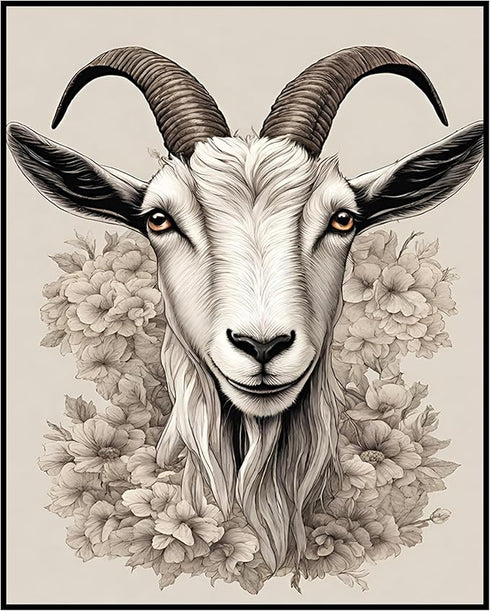 Posterizer 1 pcs- A goat with flowers print-Art for Animal Lovers-Floral Botanical Art- Gift for Men Women Entrepreneur Teens-Living Room Bedroom ...