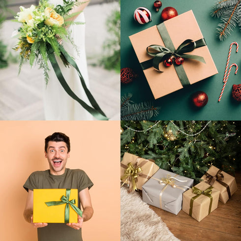 2 inch Moss Green Ribbon Double Face Satin Ribbon for Crafts Gift Bows Bouquet Gift Wrapping Wedding Decoration Floral Arrangement 2" x 25 Yards D...