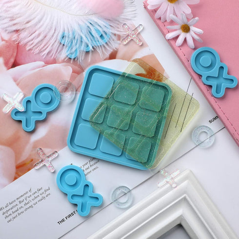 Tic Tac Toe Resin Mold with 5 Chess Pieces Molds,DECYOOL X O Board Game Silicone Molds for Resin Casting,DIY Tabletop Board Game...