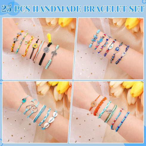 PAXCOO Set of 25 Surfer Wave Bracelets Ocean Wave Adjustable Waterproof Handmade Bracelet Summer Sunflower Bracelets Anklets Jewelry for Women Tee...