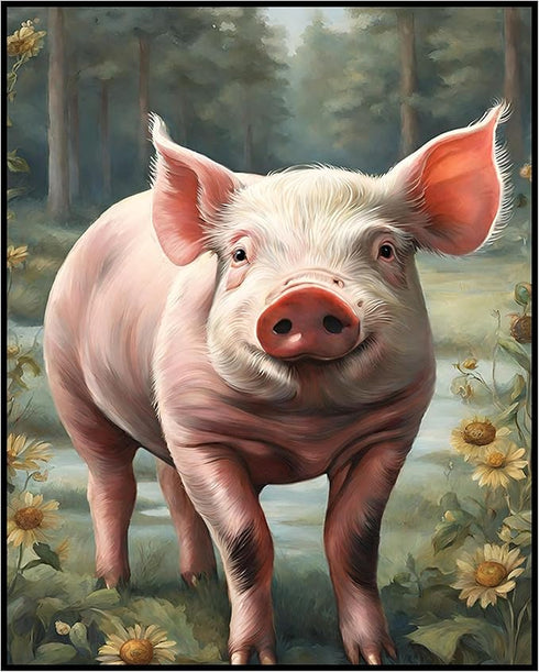 Posterizer 1 pcs- A pig in the middle of jungle with yellow flowers-Art for Animal Lovers-Landscape & Nature- Gift for Men Women Teens-Decor for B...