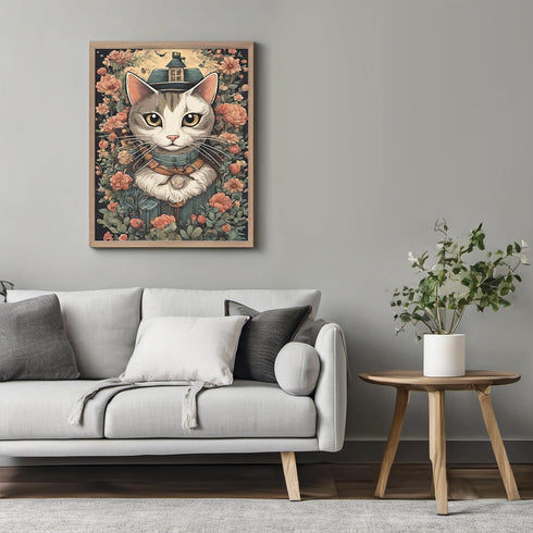 Posterizer 1 pcs- Abstract white cat in the middle of red flowers-Art for Animal Lovers-Floral Botanical Art- Gift for Men Women Teens-Living Room...