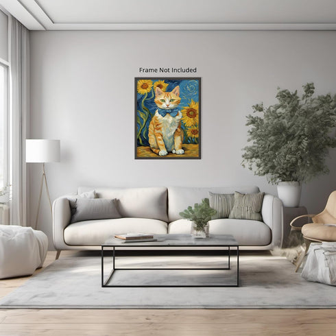 Posterizer 1 pcs- dapper orange cat with bowtie and sunflowers-Art for Animal Lovers-Gift for Art Lovers-Living Room Bedroom Decor- unframed wall ...