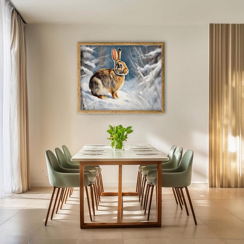 Posterizer 1 pcs-bunny in snowy winter nature-oil painting style 3-Art for Animal Lovers-Landscape & Nature Art-Decor for Home & Office- unframed ...