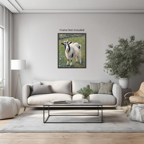 Posterizer 1 pcs- Oil painting style print of a white goat in the grass-Art for Animal Lovers-Floral Botanical Art- Gift for Men Women Teens-Livin...