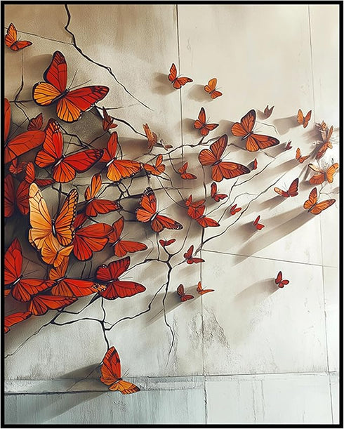 Posterizer-vibrant butterflies on old wall -2-Art for Animal Lovers-Abstract & Modern Art-decor for Girls, Teens Bedroom- unframed wall art...