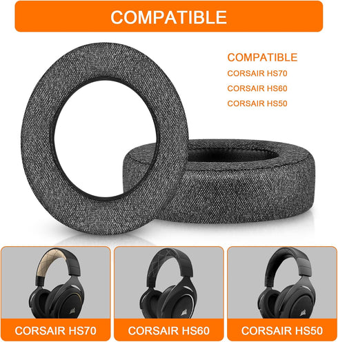 GVOEARS Replacement Ear Pads for Corsair HS70 Pro HS60 HS50, Durable Knitted Gaming Headset Noise Isolation Cushions (Grey)...