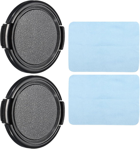 PATIKIL Camera Lens Cap, 2 Pack Sides Pinch Front Lens Cover with Microfiber Cleaning Cloth for 49mm Thread Universal DSLR Lenses, Black for Nikon...