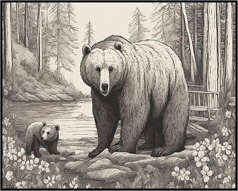 Posterizer 1 pcs- Cute bear with its cub in nature-Art for Animal Lovers-Landscape & Nature Art- Gift for Men Women Entrepreneur Teens-Decor for H...