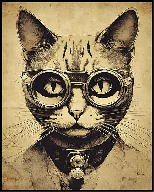 Posterizer 1 pcs-cute retro themed cat in clothes 1-Art for Animal Lovers-Retro Art-Decor for Home & Office- unframed wall art...