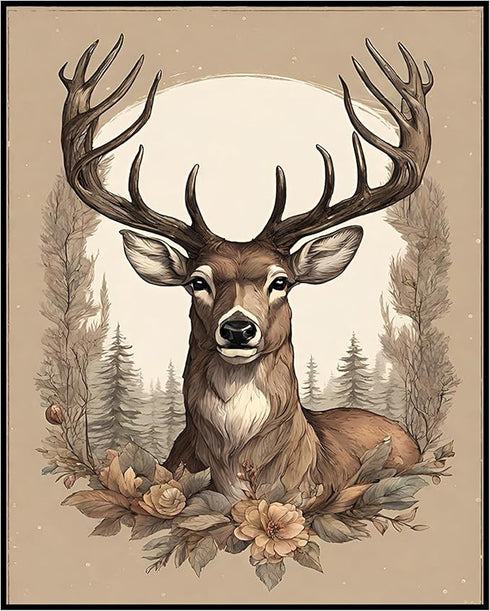 Posterizer 1 pcs- A deer with nature background-Art for Animal Lovers-Floral Botanical Art- Gift for Men Women Entrepreneur Teens-Living Room Bedr...