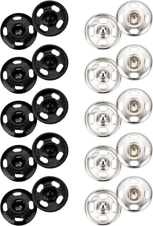 Sumind 100 Sets Sew-on Snap Buttons Metal Snap Fastener Buttons Press Button for Sewing Clothing, Black and Silvery(10mm)...