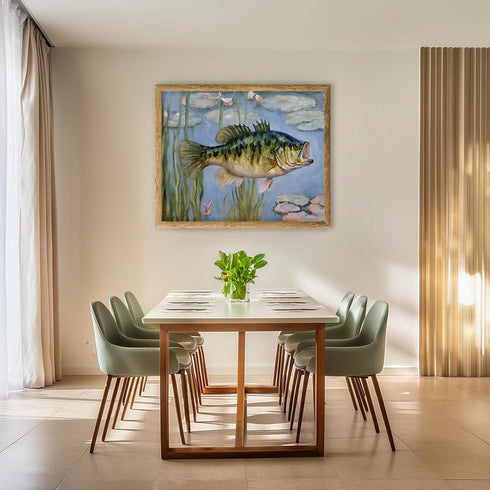 Posterizer 1 pcs- a pond and little bass fish-Art for Animal Lovers-Landscape & Nature Art- Living Room Bedroom Decor- unframed wall art...