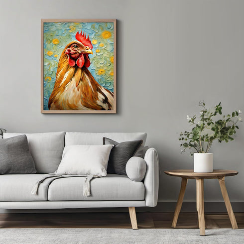 Posterizer 1 pcs- red brown rooster with oil painting background-Art for Animal Lovers-Gift for Art Lovers-Living Room Bedroom Decor- unframed wal...