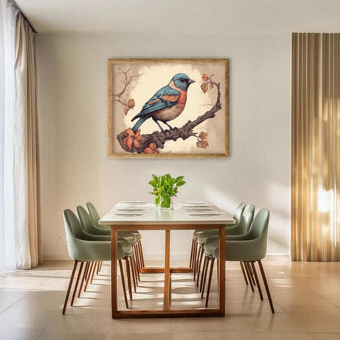Posterizer 1 pcs- Blue and orange bird with a rustic background-Art for Animal Lovers- Gift for Men Women Entrepreneur Teens-Living Room Bedroom D...