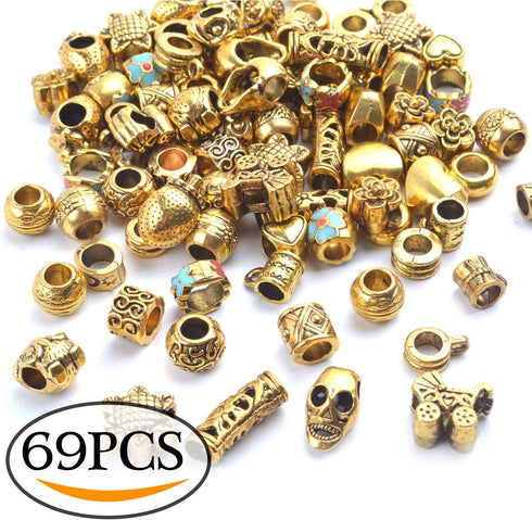 Tibetan Loose Spacer Beads, Mixed 92 Pieces Tibetan Antique Gold Spacer Loose Beads Fit European Charm Bracelet Necklet Jewelry Making...
