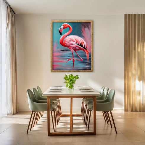 Posterizer 1 pcs- Pink flamingo in water oil painting style-Art for Animal Lovers-Gift for Art Lovers-Living Room Bedroom Decor- unframed wall art...