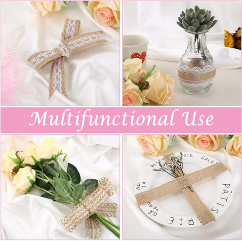 4 Rolls Burlap Ribbon Lace Roll Crafts Ribbon with 32 Feet Twine Rope for Wedding Christmas Decoration DIY Handmade Crafts, 5.5 Yards for Each Rol...