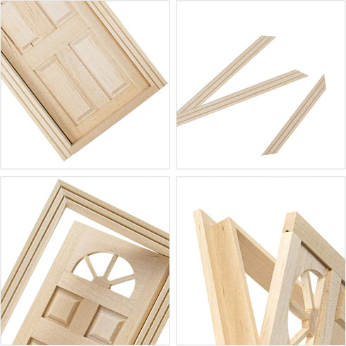 AUEAR, 1:12 Dollhouse Miniature Furniture Unpaint Wooden Doors for DIY Scene Doll Home Furniture Craft (6 Panel Style B)...