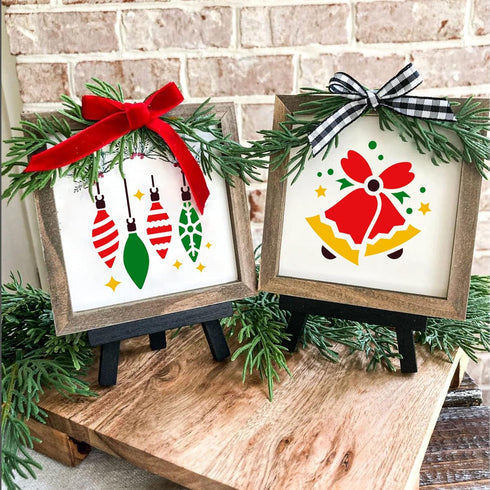 Christmas Stencils for Painting on Wood,3x3” Reusable Holiday Xmas Stencil Drawing Templates for Christmas Tree/Tier Tray/Window Decor...
