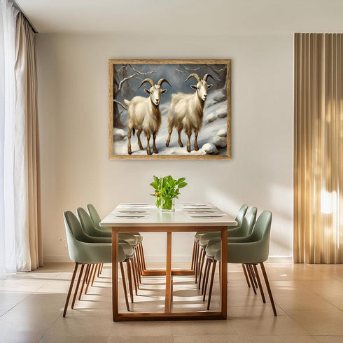 Posterizer 1 pcs-goat in snowy winter nature-oil painting style 8-Art for Animal Lovers-Landscape & Nature Art-Decor for Home & Office- unframed w...