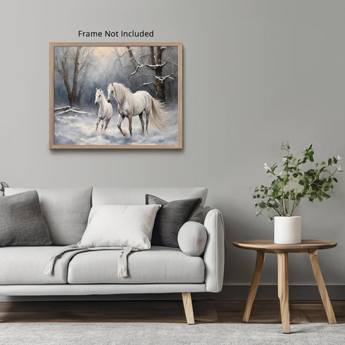 Posterizer 1 pcs-majestic horse in snowy winter scene-oil painting style-4-Art for Animal Lovers-Landscape & Nature Art-Decor for Home & Office- u...