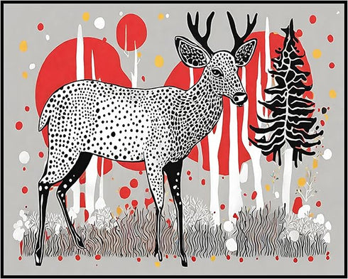 Posterizer 1 pcs- maximalist deer print with abstract elements-Art for Animal Lovers-Abstract & Modern Art- Living Room Bedroom Decor- unframed wa...