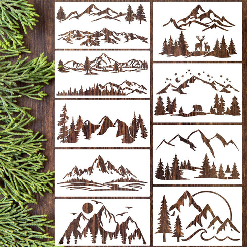 Mountain Stencils for Painting Forest Tree Stencil Animal Wood Burning Stencils and Patterns Reusable Drawing Templates for Fabric Furniture Wall ...