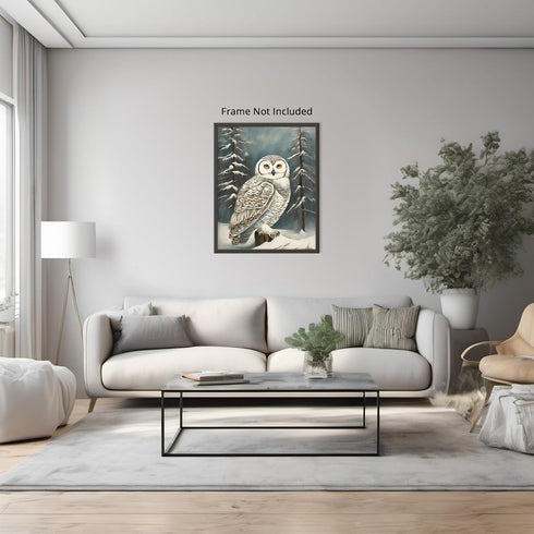 Posterizer 1 pcs-snowy winter scene of a white owl-oil painting style 10-Art for Animal Lovers-Landscape & Nature Art-Decor for Home & Office- unf...
