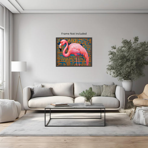 Posterizer 1 pcs- pretty pink flamingo with mosaic background-Art for Animal Lovers- Living Room Bedroom Decor- unframed wall art...